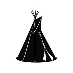 Black silhouette icon of a traditional teepee tent for camping and outdoor adventure Vector © alien AZ