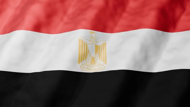 Egypt 3d flag animated with Red, white, and black stripes wave gently. seamless loop backgrounds