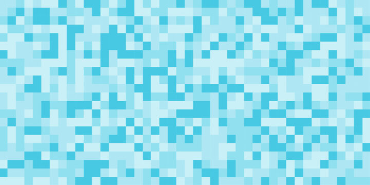 Abstract light blue pixel art background with geometric mosaic pattern, seamless digital noise texture featuring aqua and cyan square blocks for technology, web design, and creative backdrop.