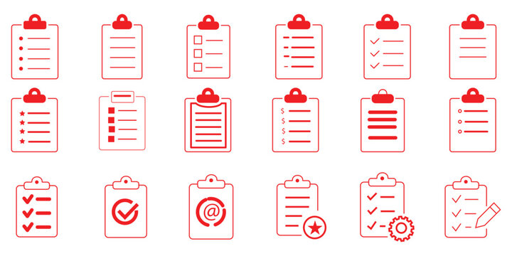 Checklist clipboards icon set, clipboard, checklist, report, survey or agreement icon vector