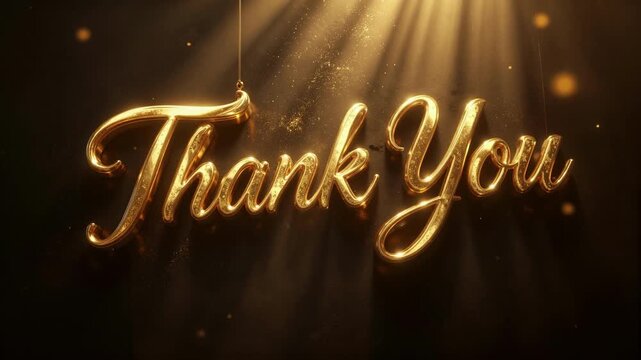 Golden Thank You Text Glowing in Dramatic Studio Lighting for Appreciation and Gratitude Concepts