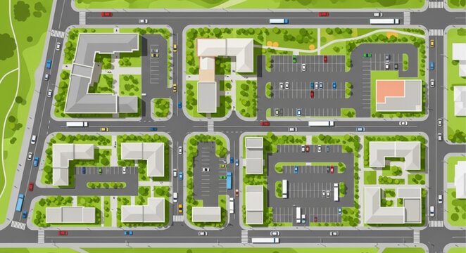 Aerial View of a Modern Urban Development with Buildings and Roads.