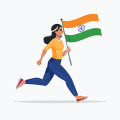 Fototapeta premium Woman Running with Indian Flag