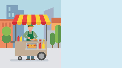 Naklejka premium Street food vendor selling snacks outdoors.