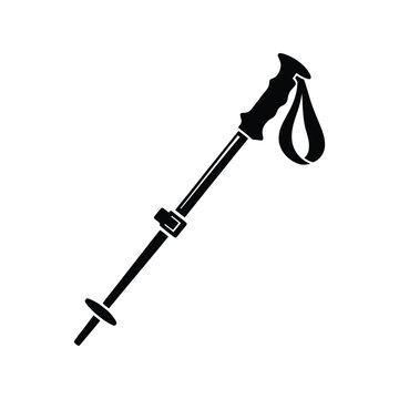 Black trekking pole icon for hiking and outdoor adventure sports Vector