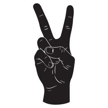 Silhouette of a hand making the peace sign with anti war