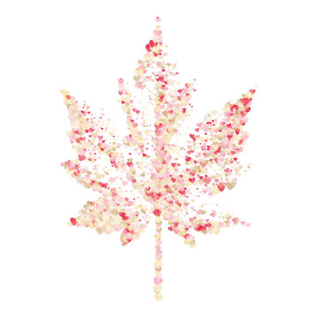 Vector abstract maple leaf shape formed by small heart confetti shapes for love nature environment and autumn seasonal decoration concept