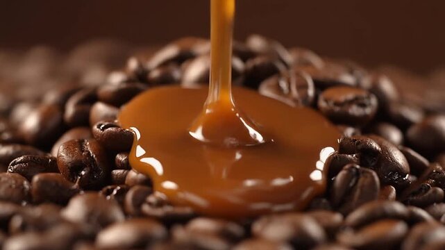 Professional close-up coffee brewing process, hot water poured over coffee grounds, clean composition.