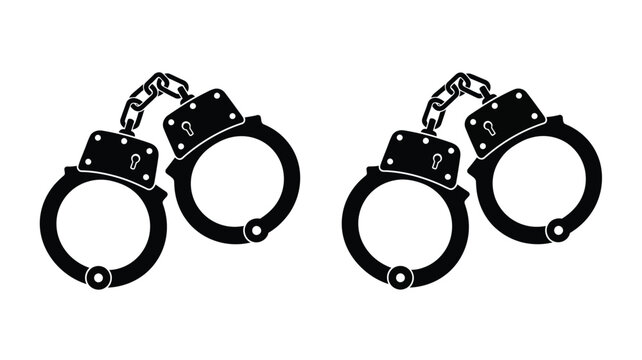 Black handcuffs depicted in a stark graphic silhouette