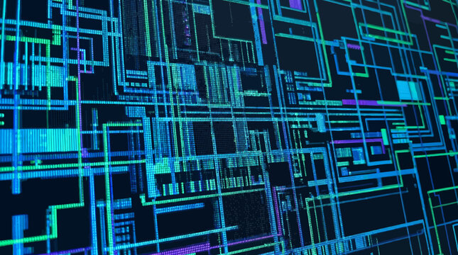 Blue Circuit Board Pattern Closeup.