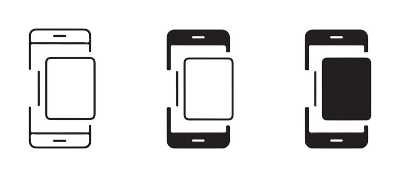 Smartphone screen duplication vector icons in outline, stroke, and filled styles for mirroring functionality.