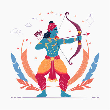 Lord Rama aiming bow and arrow, illustration