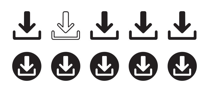 Minimal download arrow icons in multiple styles including outline and solid circle for application interface.