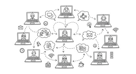 Fototapeta premium Network communication, online connection, social media, digital exchange, computer icons