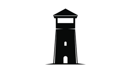 A stark black lighthouse stands against a white backdrop silhouette © Nurunnar