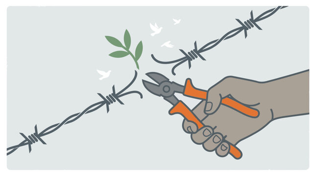 Hand Using Pliers to Cut Barbed Wire Fence.