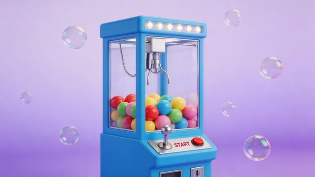 Blue claw machine with colorful balls