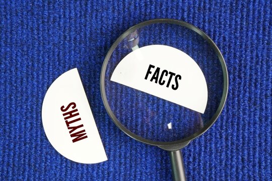 Magnifying glass and paper with the words myths vs facts. aim to address common misconceptions about the development, intent, content, and implementation of the standards.