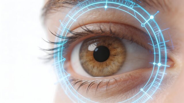 Closeup of human eye with digital overlay