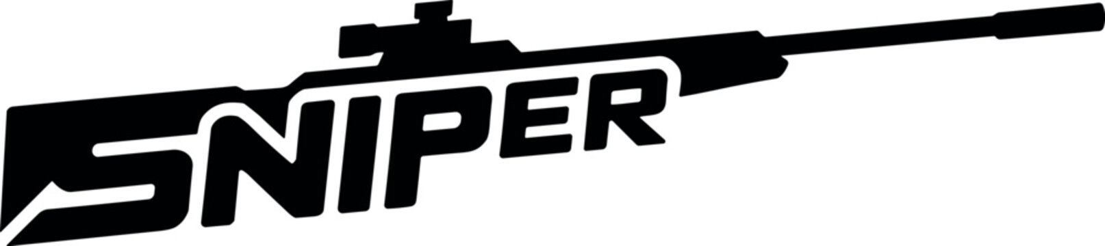 Black sniper rifle vector logo with sniper text design