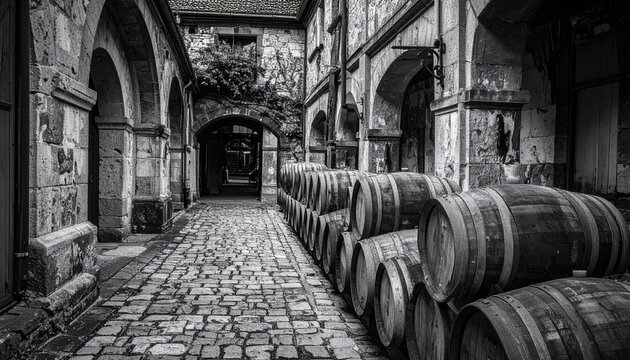 A narrow stone alley winds through the historic medieval architecture of the old town of Tallinn, Estonia, featuring ancient buildings with dark wooden doors and classic European windows