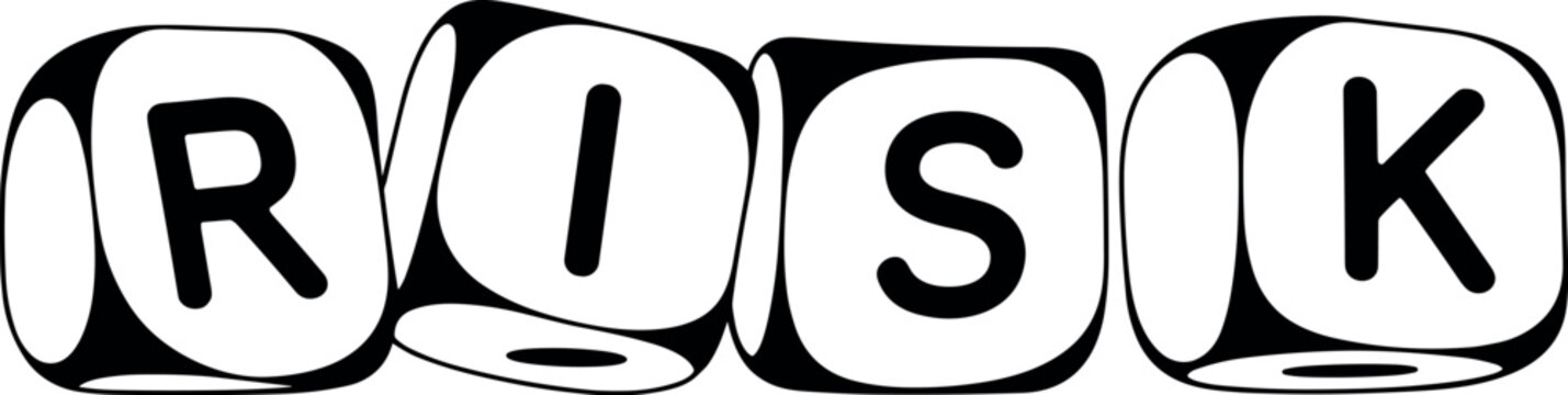 Black and white dice spelling risk on wooden blocks