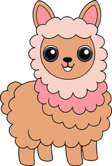 Fototapeta premium Cute cartoon llama with fluffy pink accent illustration