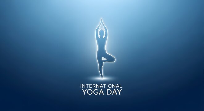 International yoga day illustration a silhouette of a yogi in a handstand pose with blue tones