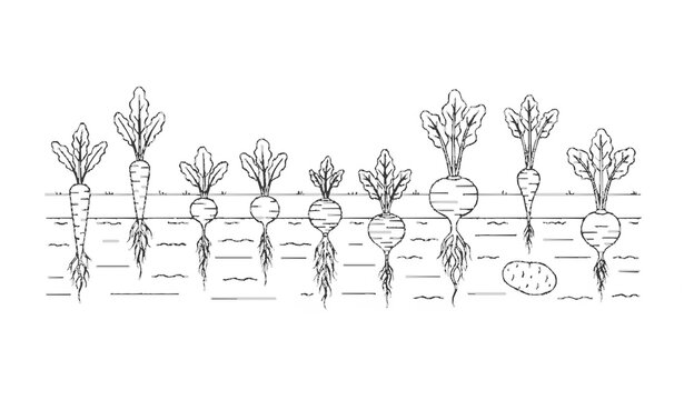 Underground Root Crops Outline Diagram Vegetable Patch Vector Set