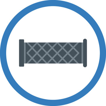 Flat vector icon of a textured handlebar grip or bicycle handle within a blue circle.