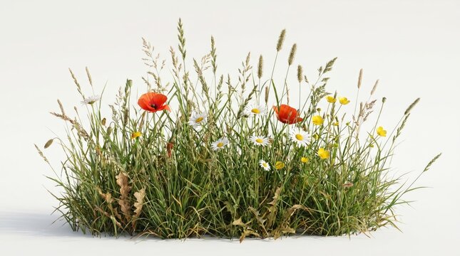 Wildflowers with red poppies in grass