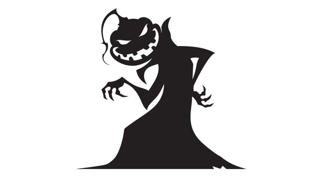 Devil demon character silhouette with sharp grin and horns, vector-style clipart for Halloween and fantasy branding featuring scary, fiend, beast