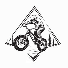 Naklejka premium Extreme BMX Bike Trails Adventure Badge Retro Mountain Biking Logo Vector