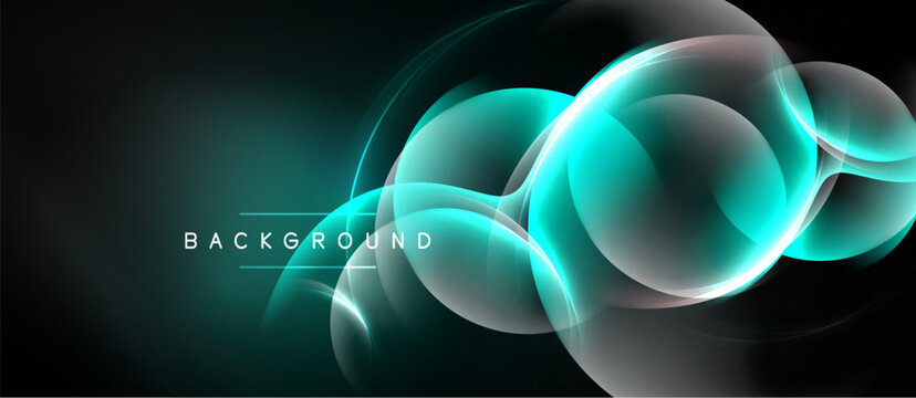 Abstract design features flowing turquoise light shapes over dark background. Text reads BACKGROUND. Modern, elegant visual composition.
