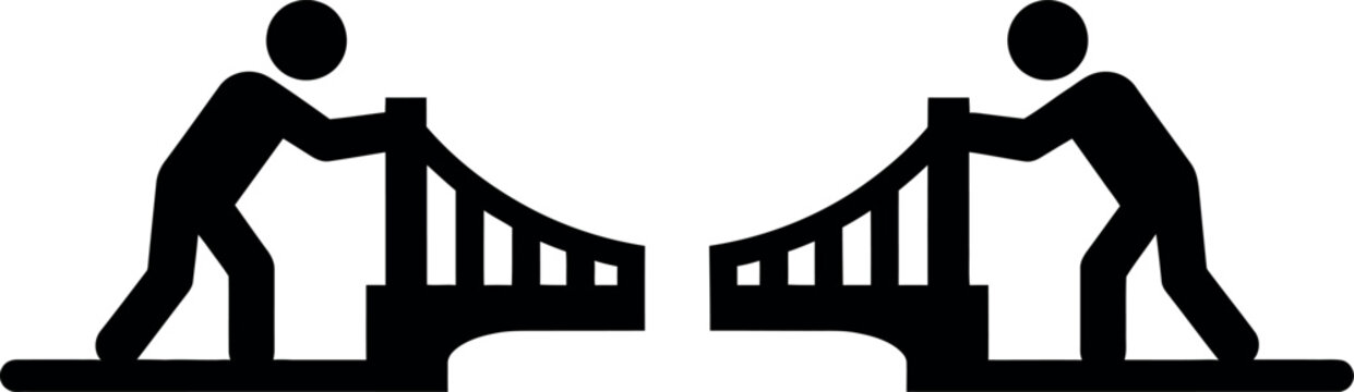 Two stick figures building a bridge together symbolic illustration