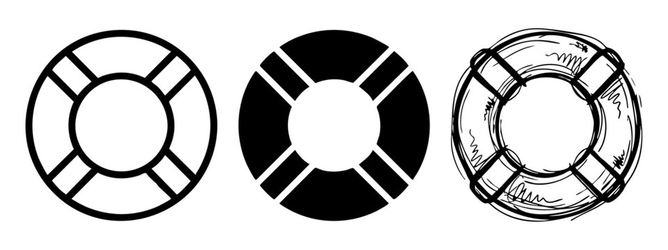 Nautical Lifebuoy Life Ring Icon Set in Three Artistic Styles