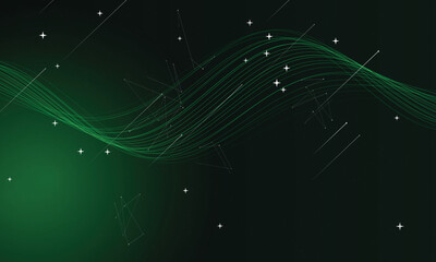 Fototapeta premium Green aurora waves and starry sky with constellation lines space stars