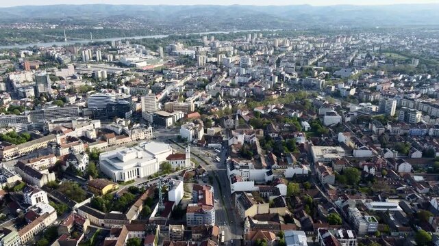 Drone flight above the Novi Sad city, Serbia. 4K.