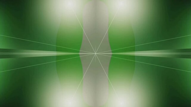 The constantly changing kaleidoscopic patterns create a hypnotic movement, where streaks of white light and shades of olive and lime converge at the center of the screen.