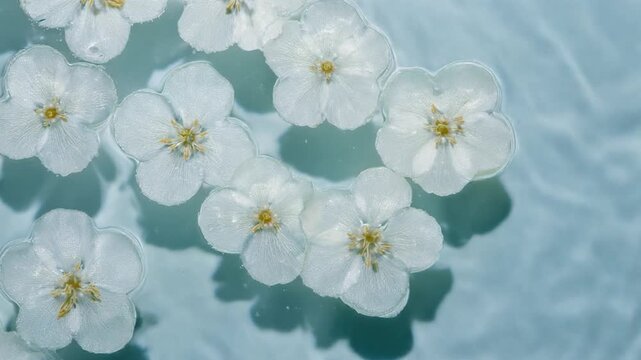 水面に浮かぶ白い花とキラキラ輝く光の波紋 動画素材