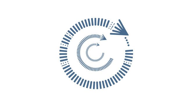 Minimalist abstract design featuring three concentric circular arrows in blue suggesting a cycle, process, or continuous rotation.
