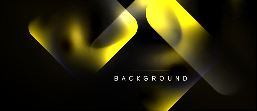 Abstract yellow shapes overlap black background. Modern design features smooth gradients, dynamic flow, text label present.