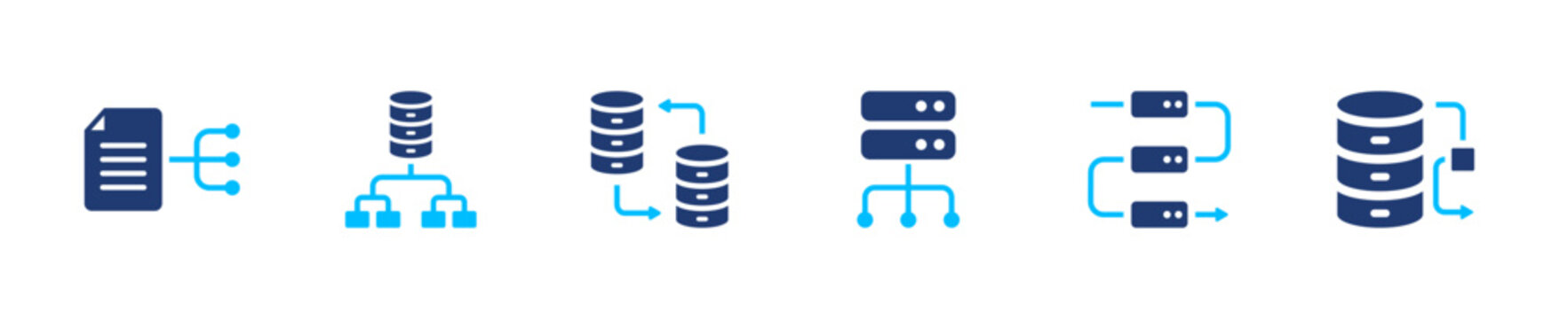 Data synchronization icon set. sync, database, transfer, system, connection. solid style icon collection.