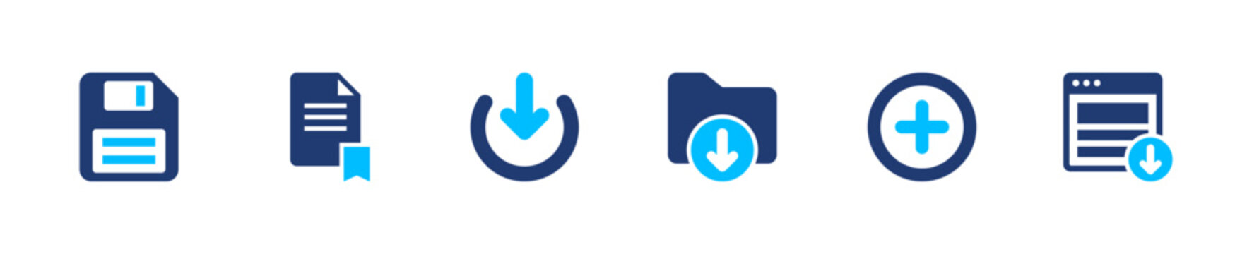 File actions icon set. edit, add, save, delete, control. solid style icon collection.