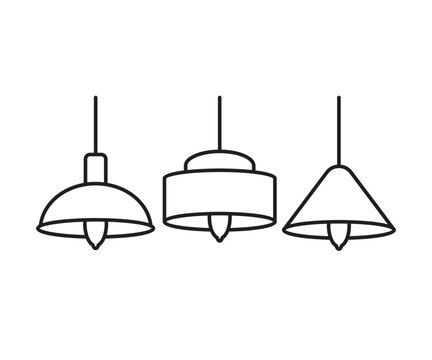 ceiling lamp line icons illustration set