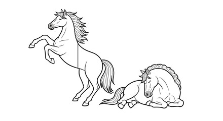 Two horses rearing and lying down. © ciko