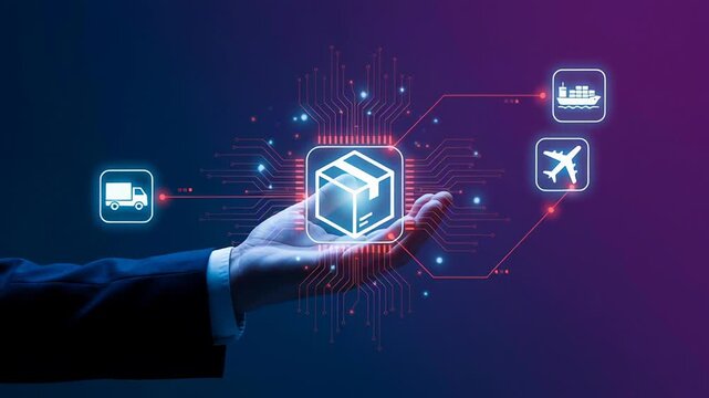 Exploring impact of supply chain disruption on global logistics network reveals challenges and opportunities for managing transport modes and digital package icons symbolizing connectivity and control