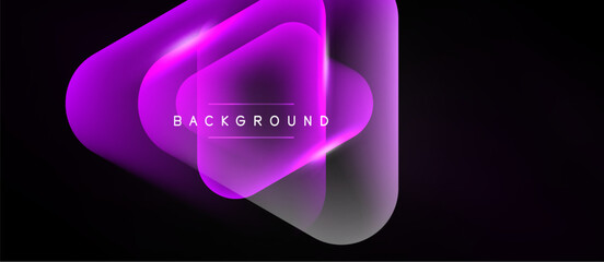 Abstract purple shapes overlap, creating glowing effect. Dark background emphasizes vibrant color gradients, modern design element. © antishock