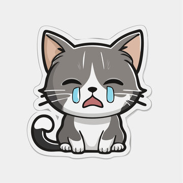 Sad Crying Cartoon Cat Sticker