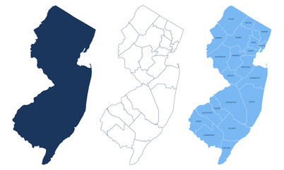 Fototapeta premium New Jersey Counties Map with Labels – State Silhouette and County Boundaries Vector